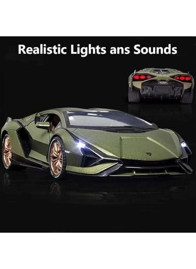 Toy Cars Lambo Sian Metal FKP3 Model Car with Light and Sound Pull Back Car Toys for 3+ Year Old Boys (Green-1 24)