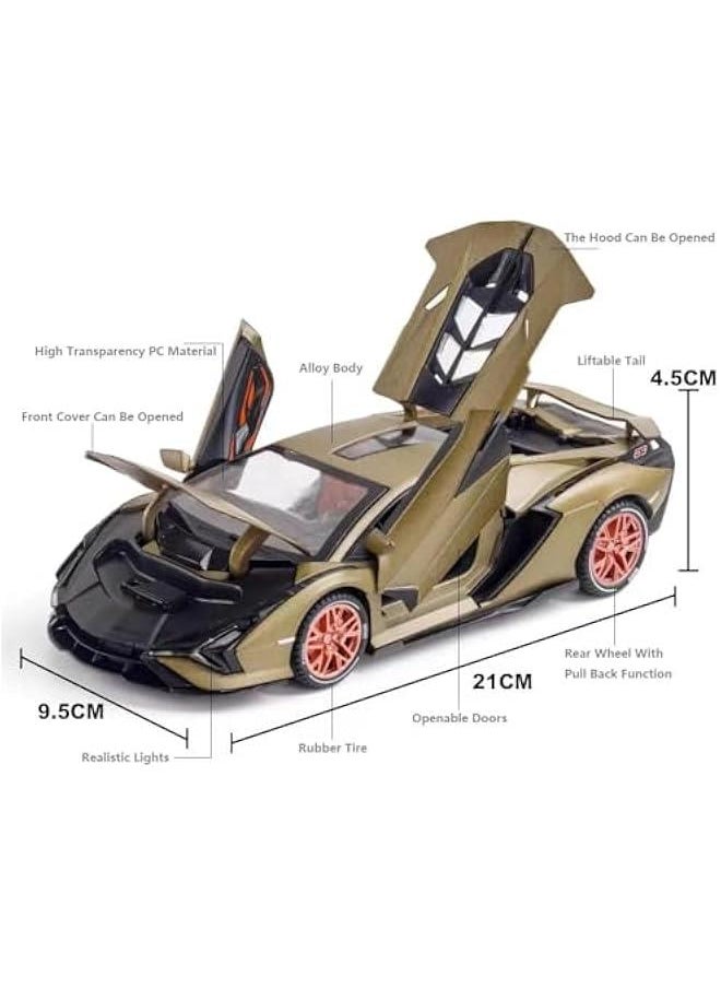 Toy Cars Lambo Sian Metal FKP3 Model Car with Light and Sound Pull Back Car Toys for 3+ Year Old Boys (Green-1 24)