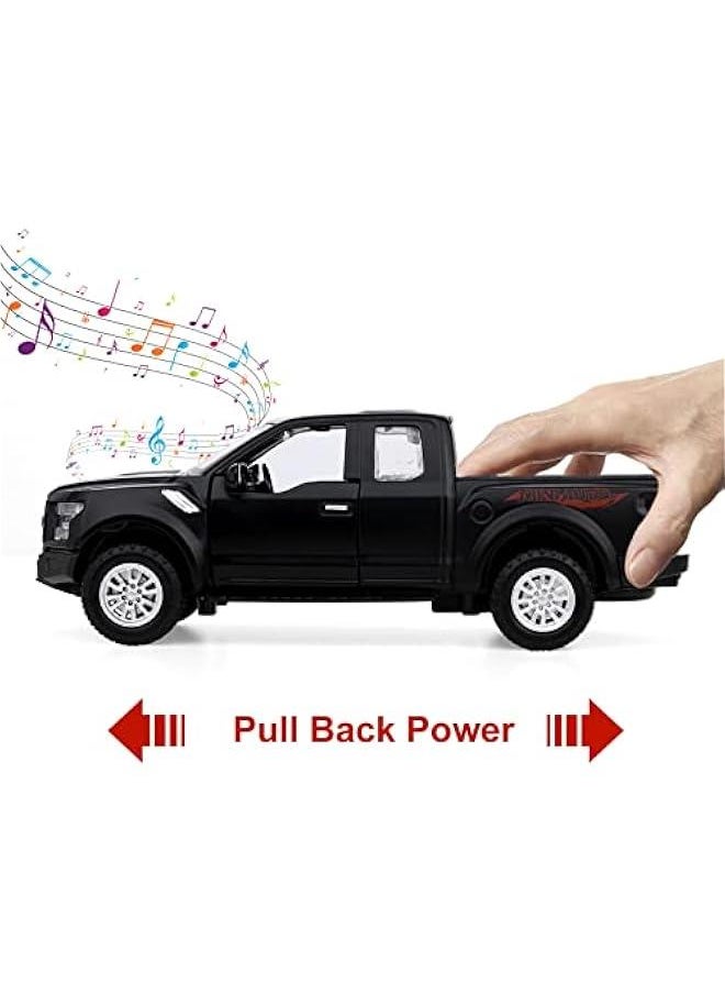 F150 Pickup Truck Toys for Boys Age 3-8 Raptor Toy Trucks for Boy Ages 4-7 Diecast Metal Model Truck with Light and Sound Pull Back Toy Cars Gifts for 3+ Year Old Kids (Black)