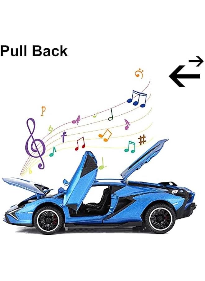 Toy Cars Lambo Sian FKP3 Metal Model Car with Light and Sound Pull Back Toy Car for Boys Age 3 + Year Old (Blue)