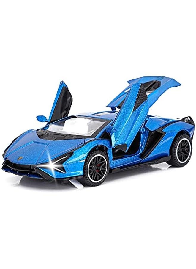 Toy Cars Lambo Sian FKP3 Metal Model Car with Light and Sound Pull Back Toy Car for Boys Age 3 + Year Old (Blue)