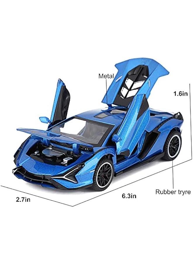 Toy Cars Lambo Sian FKP3 Metal Model Car with Light and Sound Pull Back Toy Car for Boys Age 3 + Year Old (Blue)