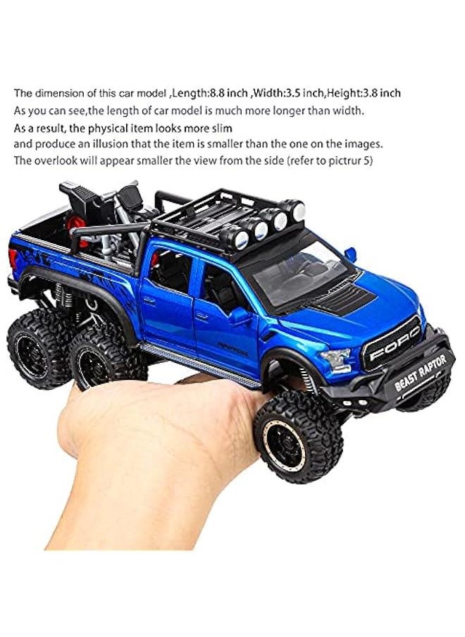 Toy Pickup Trucks for Boys F150 Raptor Diecast Metal Model Car with Sound and Light for Kids Age 3 Year and up Blue