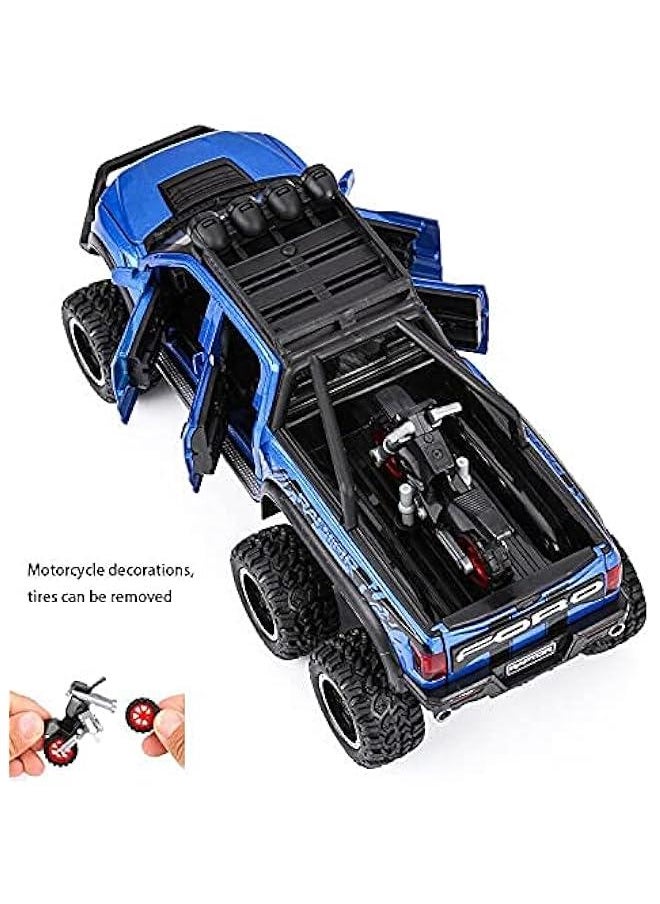 Toy Pickup Trucks for Boys F150 Raptor Diecast Metal Model Car with Sound and Light for Kids Age 3 Year and up Blue