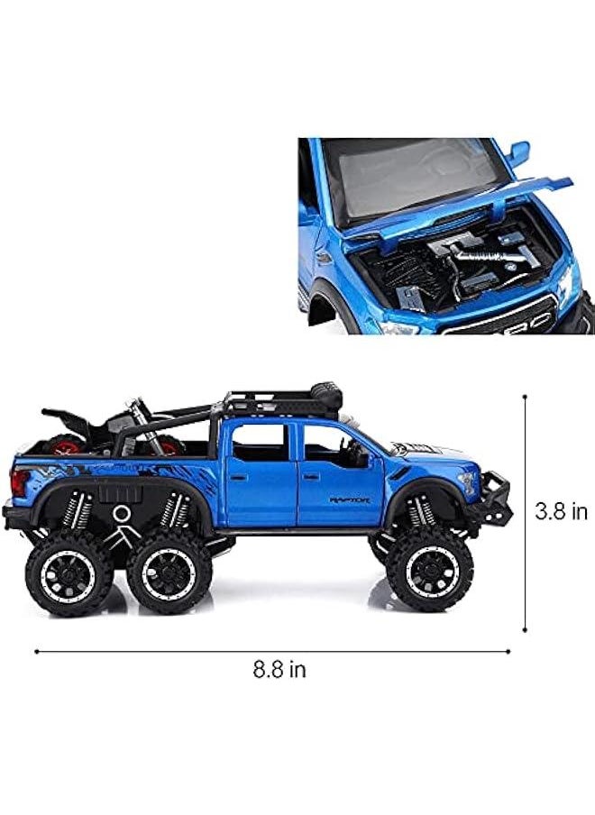 Toy Pickup Trucks for Boys F150 Raptor Diecast Metal Model Car with Sound and Light for Kids Age 3 Year and up Blue