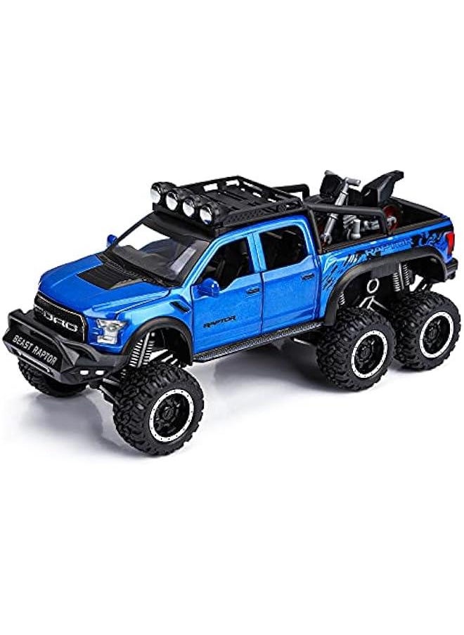 Toy Pickup Trucks for Boys F150 Raptor Diecast Metal Model Car with Sound and Light for Kids Age 3 Year and up Blue