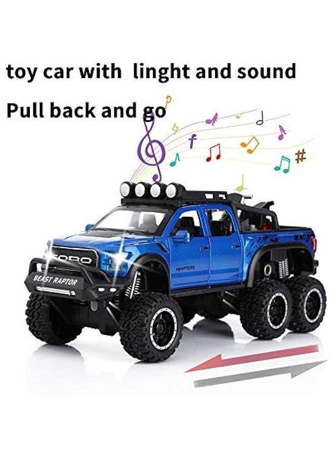 Toy Pickup Trucks for Boys F150 Raptor Diecast Metal Model Car with Sound and Light for Kids Age 3 Year and up Blue