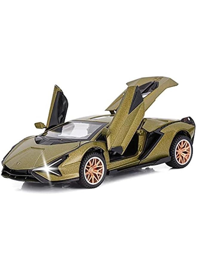 Toy Cars Lambo Sian FKP3 Metal Model Car with Light and Sound Pull Back Toy Car for Boys Age 3 + Year Old (Army Green)