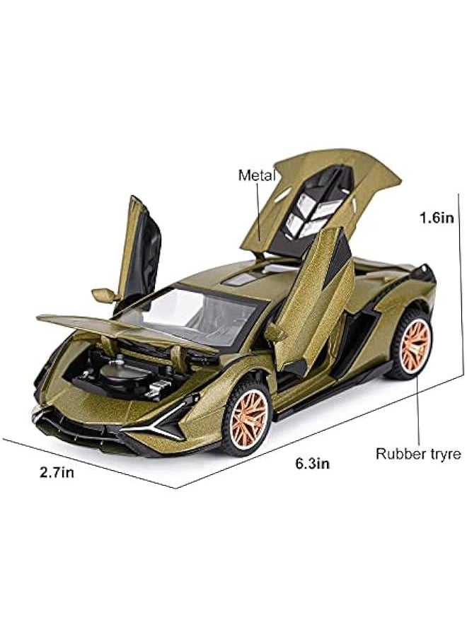 Toy Cars Lambo Sian FKP3 Metal Model Car with Light and Sound Pull Back Toy Car for Boys Age 3 + Year Old (Army Green)