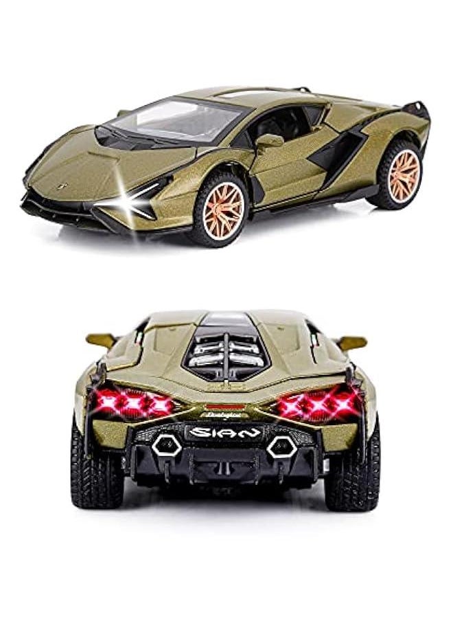 Toy Cars Lambo Sian FKP3 Metal Model Car with Light and Sound Pull Back Toy Car for Boys Age 3 + Year Old (Army Green)