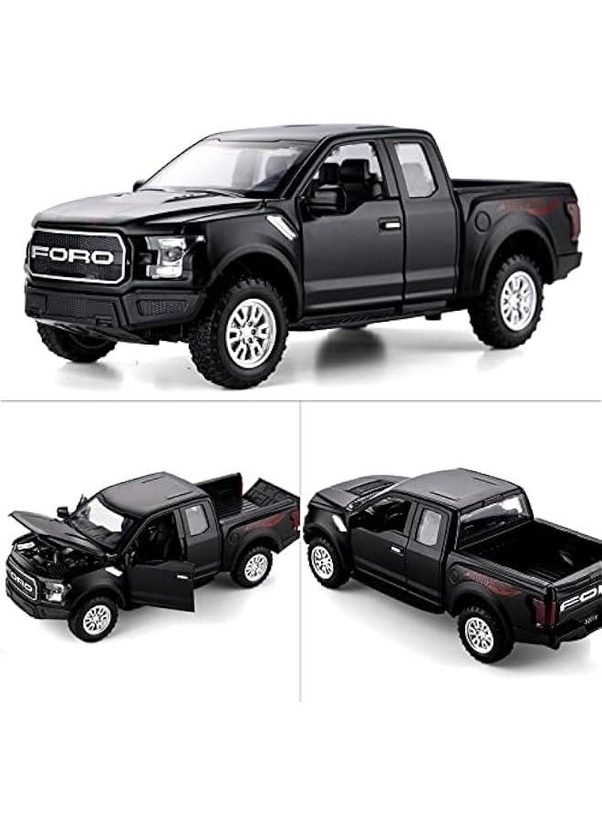 F150 Pickup Truck Toys for Boys Age 3-8 Raptor Toy Trucks for Boy Ages 4-7 Diecast Metal Model Truck with Light and Sound Pull Back Toy Cars Gifts for 3+ Year Old Kids (Black)