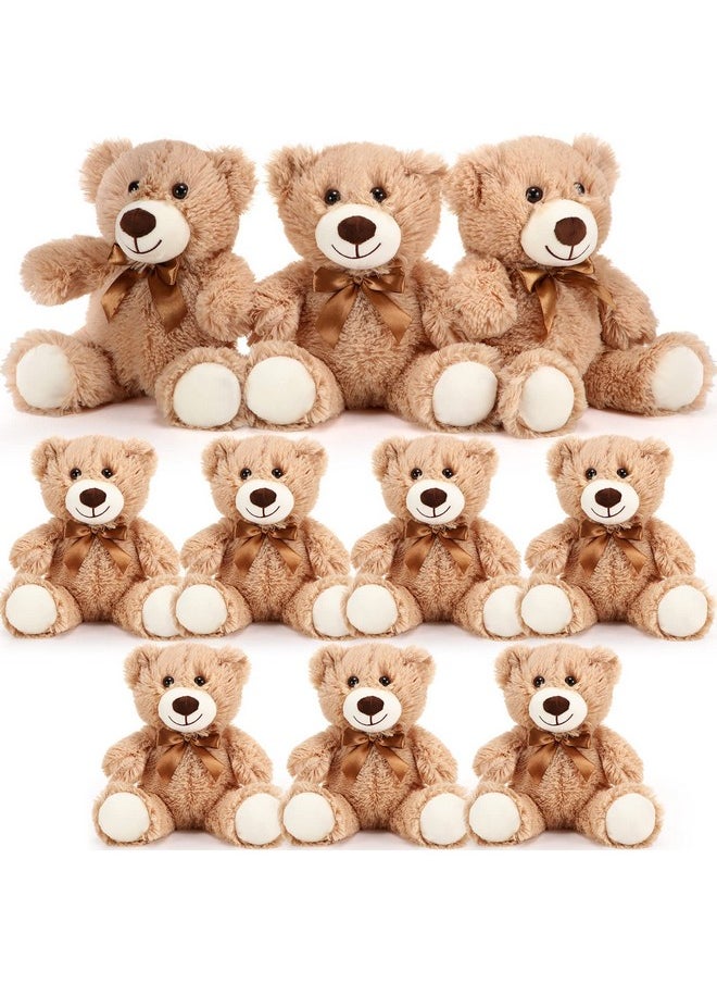 10 Pcs Bears Stuffed Animal Bulk Plush Bears Set With Ribbon Bows Cute Stuffed Animals Soft Plush Toy For Baby Shower Valentines Birthday Christmas Party Favors Decorations(Light Brown)