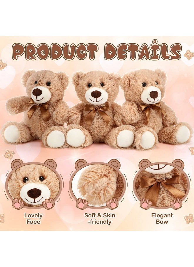 10 Pcs Bears Stuffed Animal Bulk Plush Bears Set With Ribbon Bows Cute Stuffed Animals Soft Plush Toy For Baby Shower Valentines Birthday Christmas Party Favors Decorations(Light Brown)