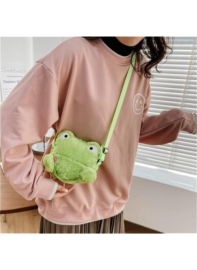 Cute Frog Plush Crossbody Bag Novelty Frog Purse Soft Stuffed Animal Fluffy Tote Bag Gifts for Women Girls Boys,Green2#