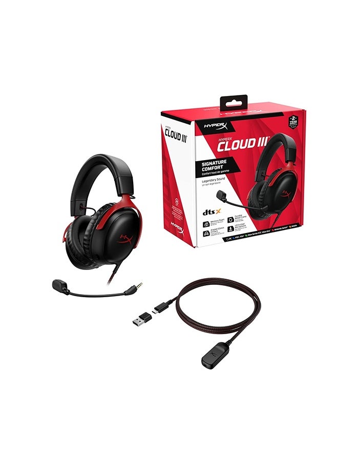 Cloud III Wired Gaming Headset, For PC / PS5 / PS4 / Xbox Series, Angled 53mm Drivers, Noise Cancelling, With LED Mic Mute Indicator, 10Hz-21kHz Frequency Response, Black/Red | 727A9AA