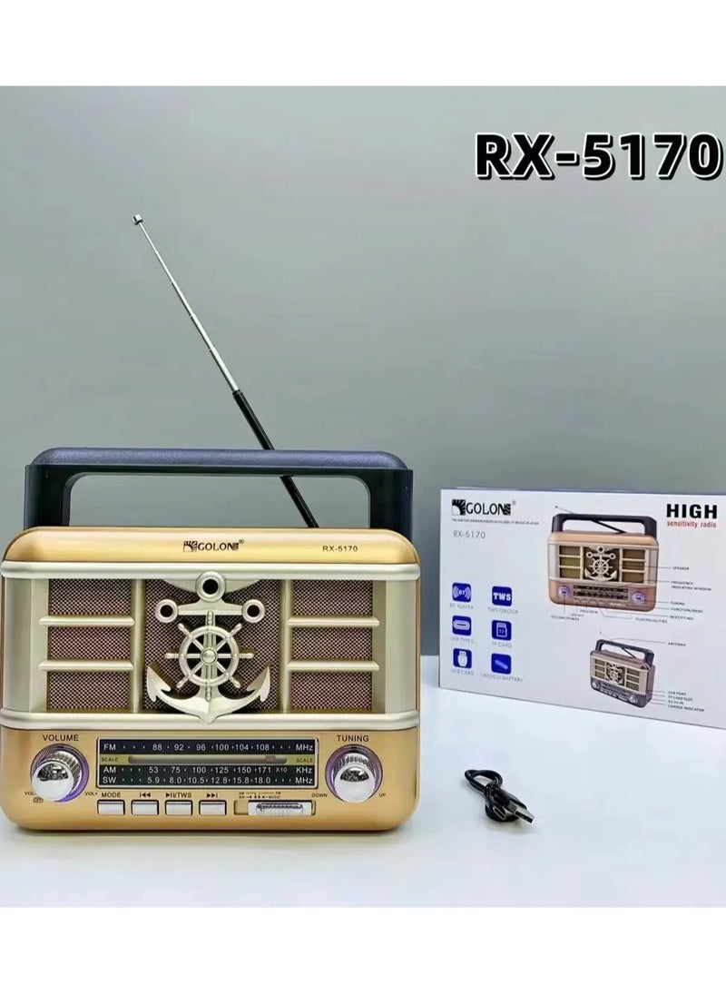 2024 NEW Wooden Retro style Radio RX-5170, portable rechargeable desktop wooden TWS FM AM SW BAND RADIO Speaker