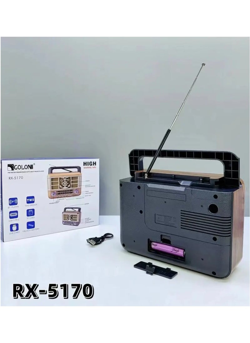 2024 NEW Wooden Retro style Radio RX-5170, portable rechargeable desktop wooden TWS FM AM SW BAND RADIO Speaker