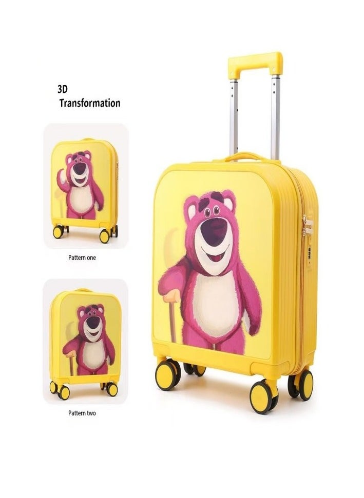 Kids Luggage, 20 Carry on Suitcase with Universal wheels and 3D Transform Pattern Sticker , Travel Luggage, Lightweight Carry On Luggage, Trolley Luggage for Children Toddlers（Vertical）