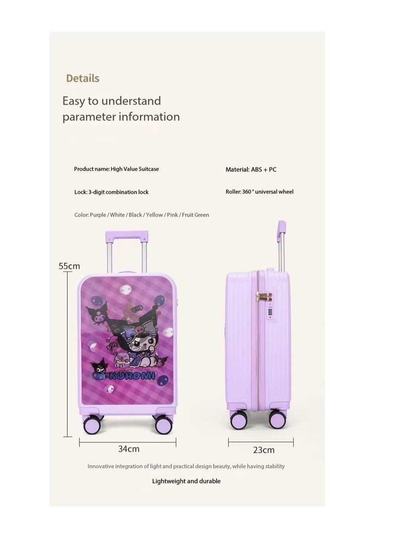 Children's suitcase, 20-inch carry-on suitcase with universal wheels and 3D deformed pattern stickers, AB side pattern switching, lightweight carry-on suitcase, travel suitcase, cabin suitcase, chil