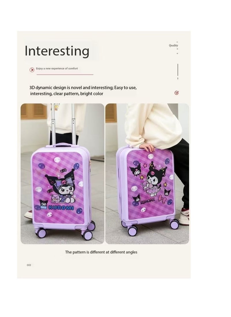 Children's suitcase, 20-inch carry-on suitcase with universal wheels and 3D deformed pattern stickers, AB side pattern switching, lightweight carry-on suitcase, travel suitcase, cabin suitcase, chil