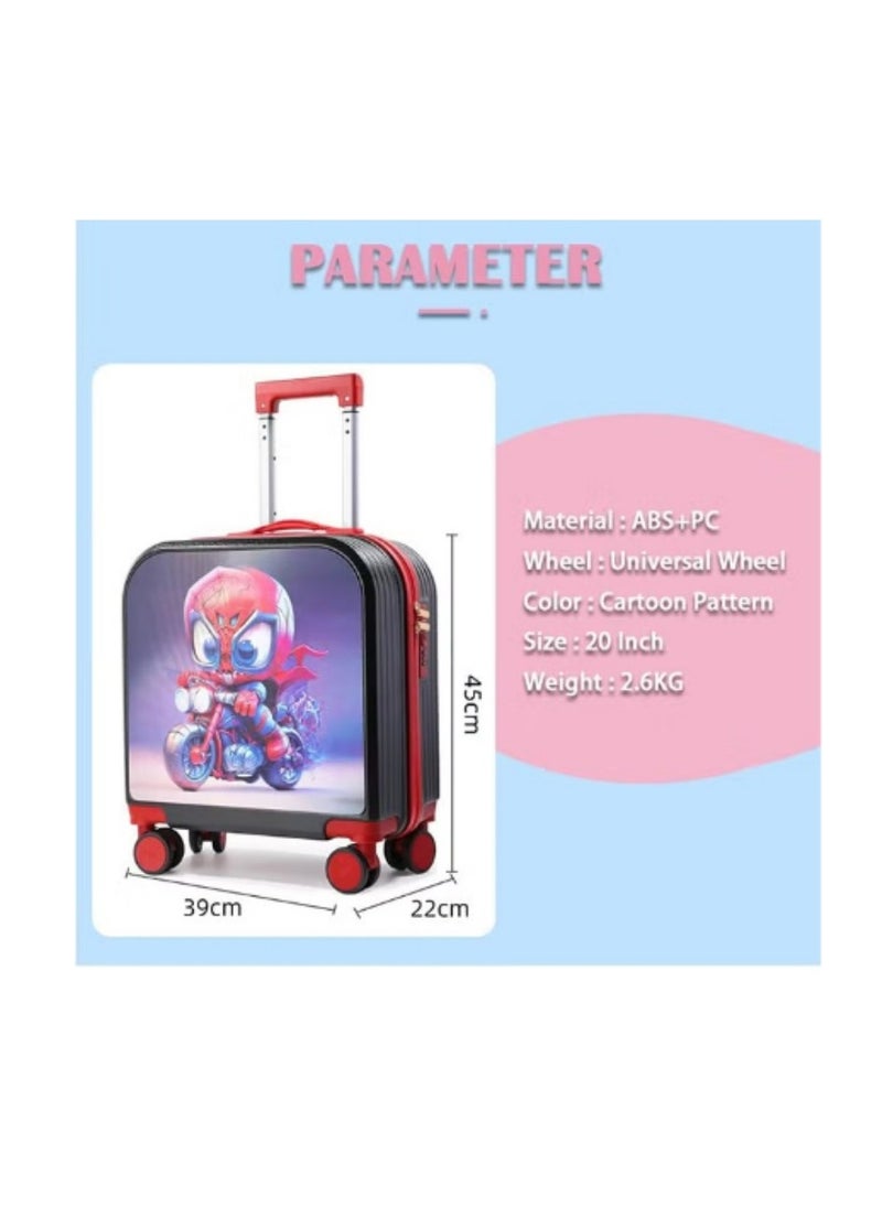 20-inch kids suitcase with gradient 3D cartoon pattern, children's trolley suitcase, travel case, AB double-sided pattern, boys and girls roller suitcase with lock, students and teenagers wheeled sm