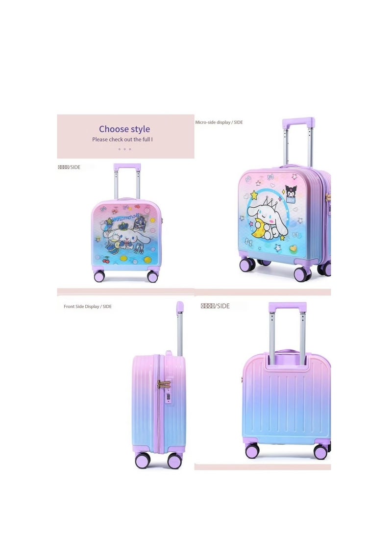 20-inch kids suitcase with gradient 3D cartoon pattern, children's trolley suitcase, travel case, AB double-sided pattern, boys and girls roller suitcase with lock, students and teenagers wheeled sm