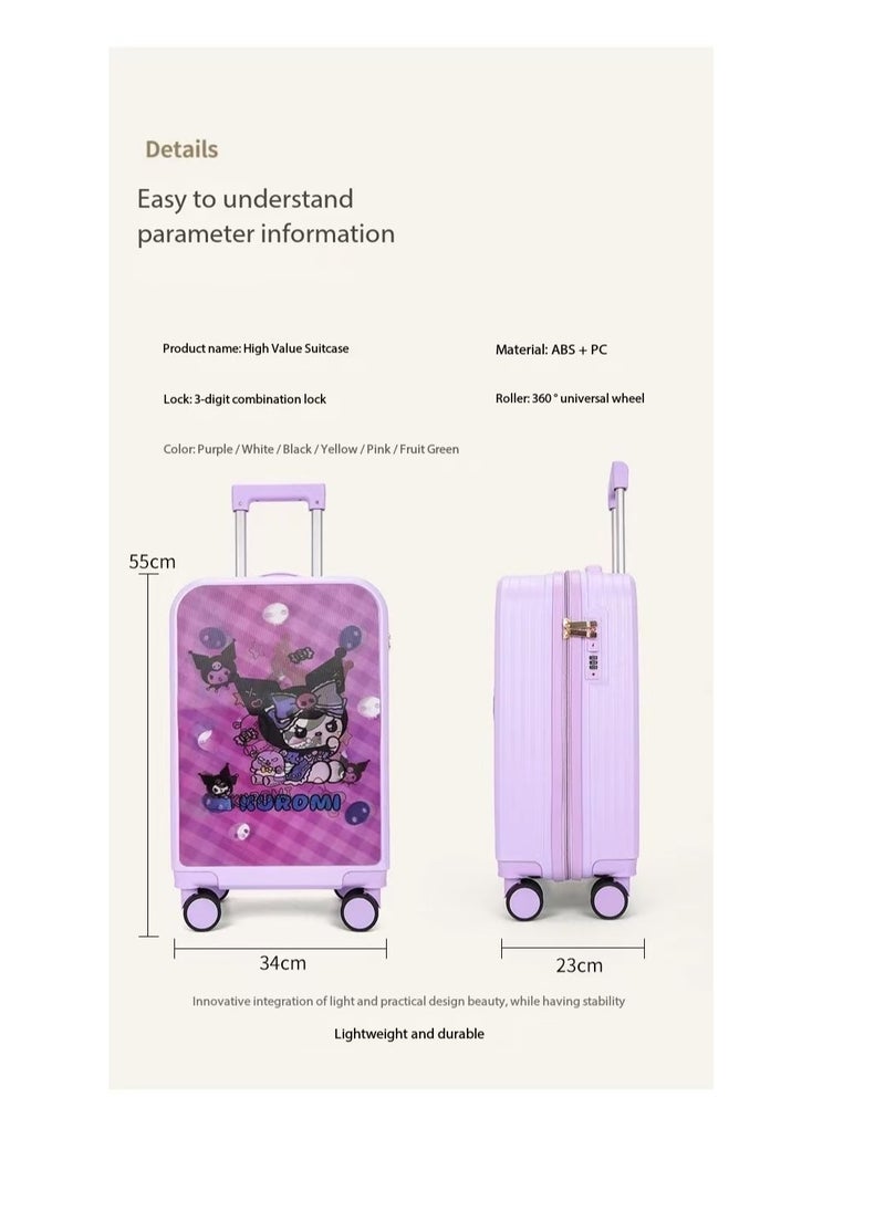 kids suitcase, 20-inch carry-on suitcase with universal wheels and 3D deformed pattern stickers AB double-sided patterns can be changed at will, travel suitcase, lightweight carry-on suitcase, child