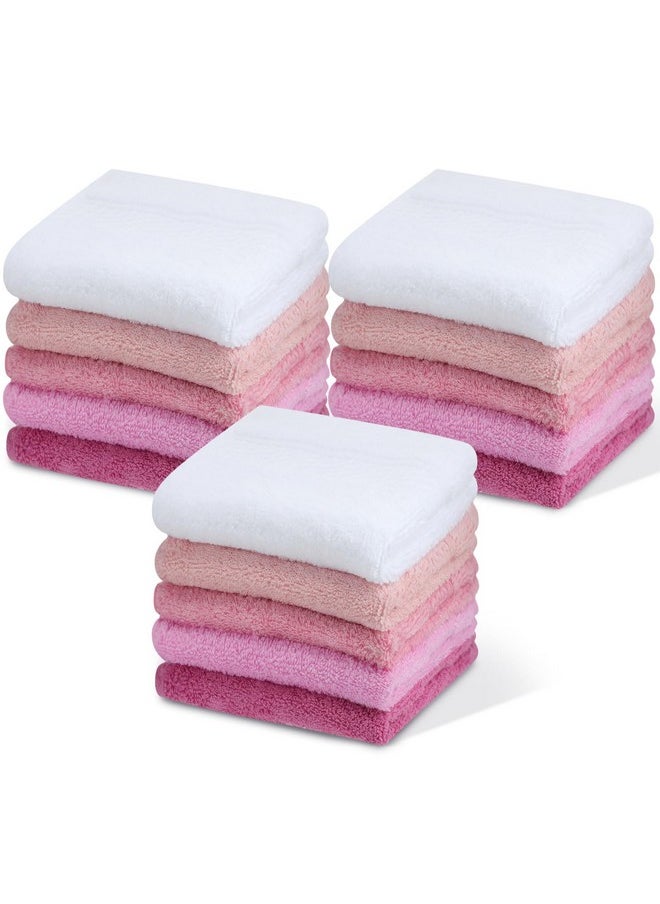 15 Pcs Washcloths Bulk 13 X 13 Inch 100% Cotton Wash Cloths Set Soft Absorbent Face Cloths Face Towels Quick Drying Hand Towel Fingertip Towels For Hotel, Gym, Bathroom, Spa(Pink Series)