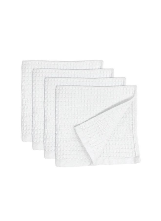 Waffle Towel Quick Dry Thin Exfoliating, 4 Pack Washcloths For Face Body, Classic Style (White)