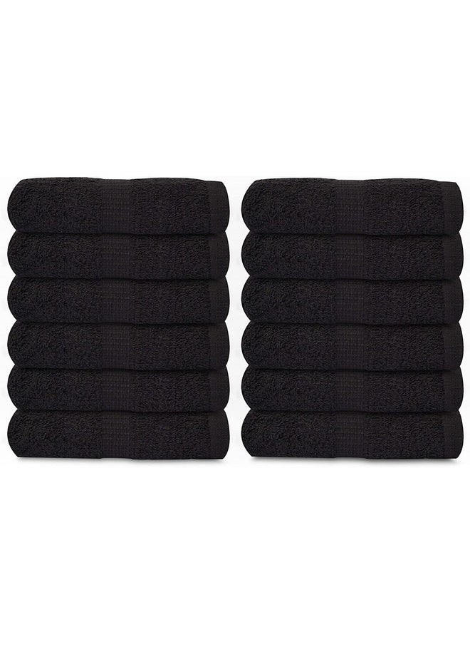 100% Cotton Washcloth - 12 Pack | 13X13 Inches | Black - Ultra Soft, Highly Absorbent, Long Lasting And Quick Drying - Hotel & Spa Collection Cool Feel Fingertip Towels