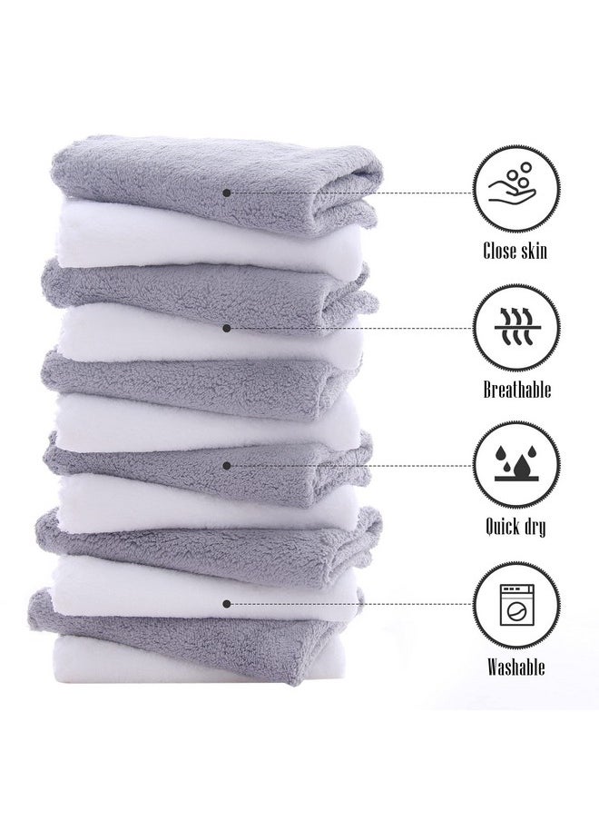 12 Pack Premium Washcloths Set - Quick Drying- Soft Microfiber Coral Velvet Highly Absorbent Wash Clothes - Multipurpose Use As Bath, Spa, Facial, Fingertip Towel (Grey And White)
