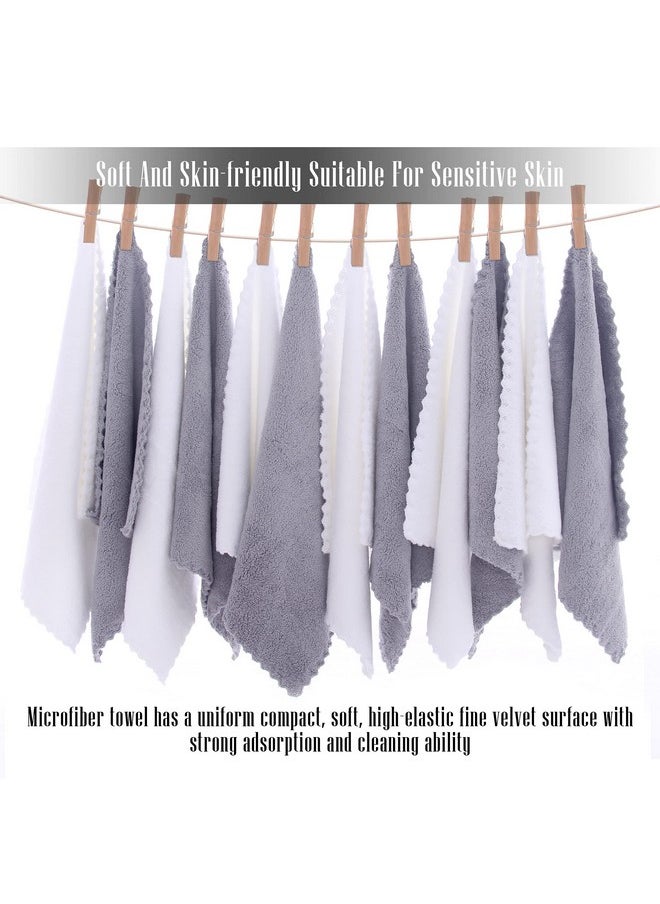 12 Pack Premium Washcloths Set - Quick Drying- Soft Microfiber Coral Velvet Highly Absorbent Wash Clothes - Multipurpose Use As Bath, Spa, Facial, Fingertip Towel (Grey And White)