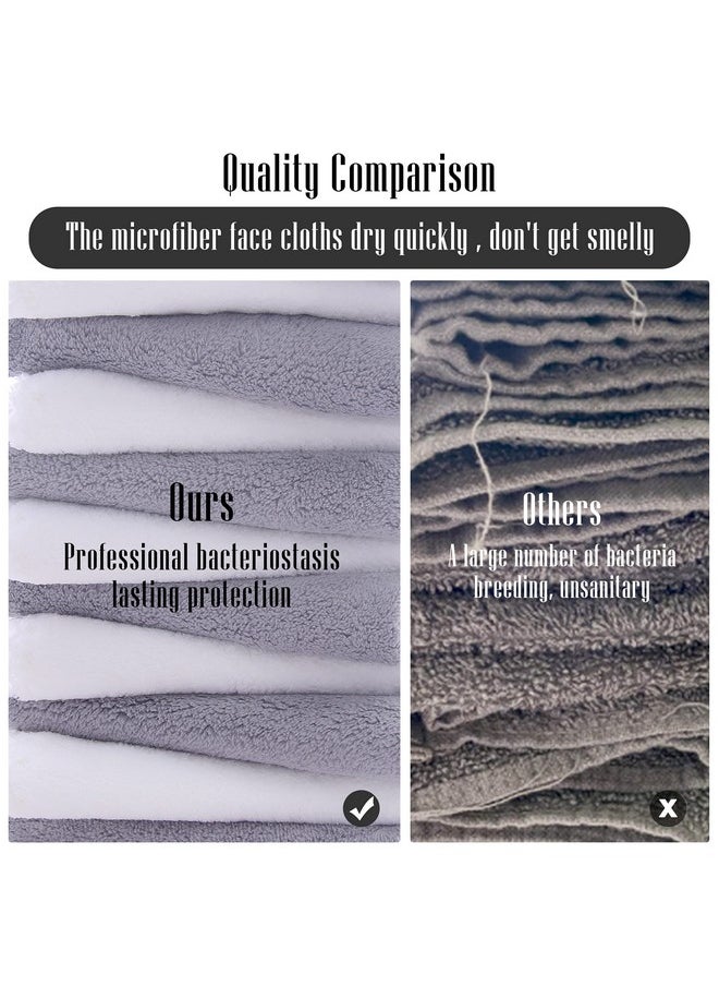 12 Pack Premium Washcloths Set - Quick Drying- Soft Microfiber Coral Velvet Highly Absorbent Wash Clothes - Multipurpose Use As Bath, Spa, Facial, Fingertip Towel (Grey And White)