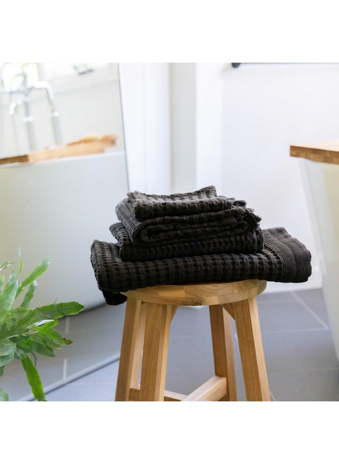 Waffle Towel Quick Dry Thin Exfoliating 4 Pack Washcloths For Face Body, Modern Style (Faded Black)
