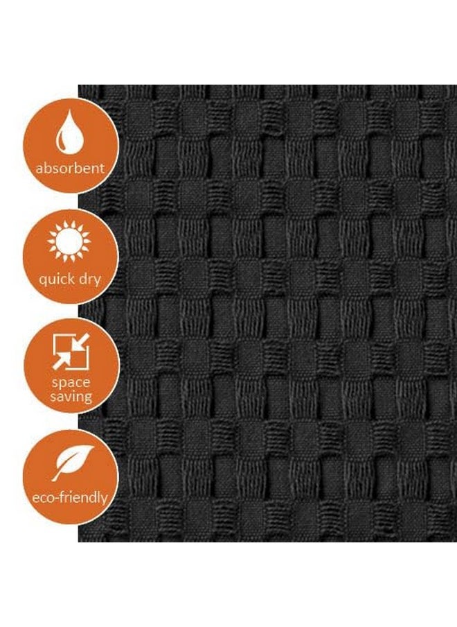 Waffle Towel Quick Dry Thin Exfoliating 4 Pack Washcloths For Face Body, Modern Style (Faded Black)