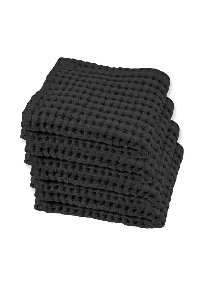Waffle Towel Quick Dry Thin Exfoliating 4 Pack Washcloths For Face Body, Modern Style (Faded Black)