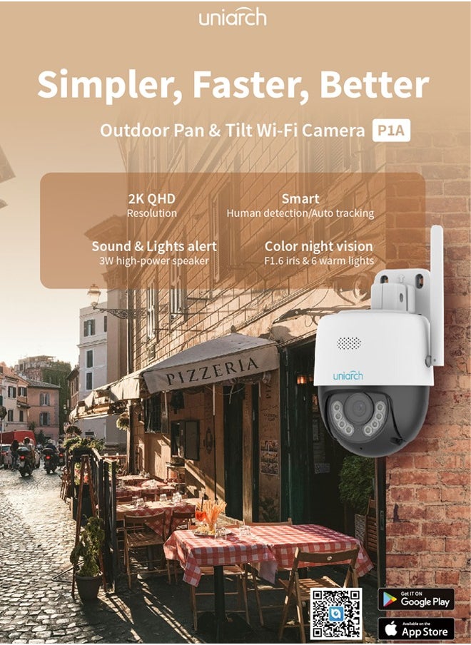 UNIARCH Dual Lens (3.0 MP + 3.0 MP) Outdoor Smart WiFi 360º PTZ CCTV Camera - UHO-P2S-M33F34 with free 64GB SD card