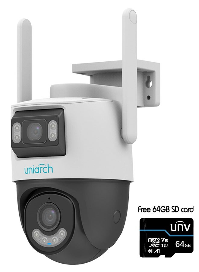 UNIARCH Dual Lens (3.0 MP + 3.0 MP) Outdoor Smart WiFi 360º PTZ CCTV Camera - UHO-P2S-M33F34 with free 64GB SD card