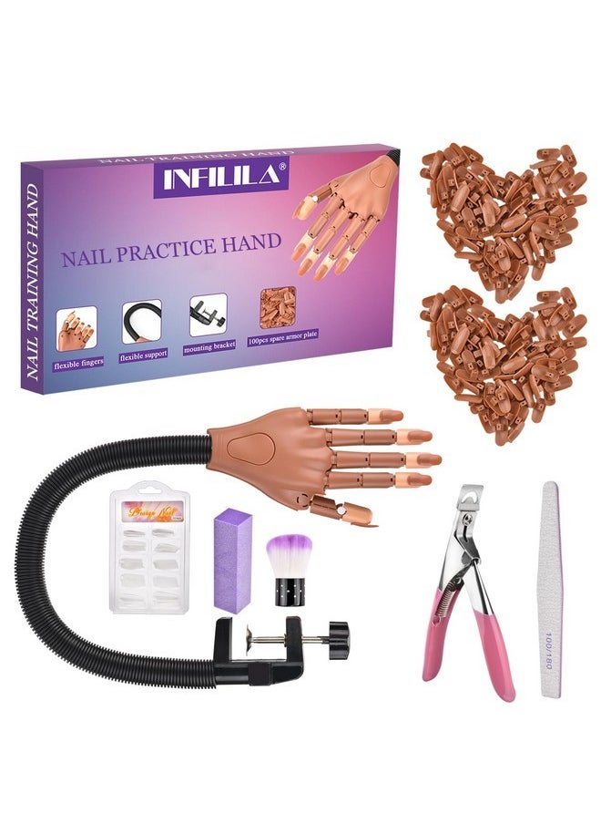 Practice Hand For Acrylic Nails, Nail Practice Hand, Nail Trainning Hand, Flexible Nail Practice Hand Kits With 200 Pcs Nail Tips, Nail Files And Clipper, Nail Supplies For Nail Techs