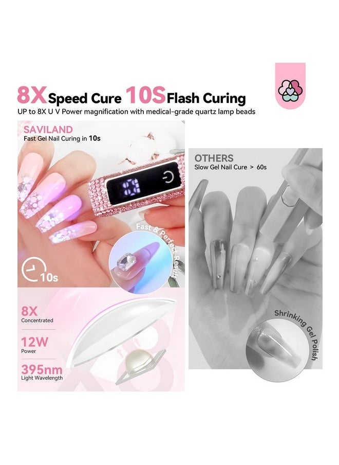 Glitter U V Light For Gel Nails: 2024 12W Lcd Screen Handheld U V Nail Lamp 8X-Faster Cure Led Lamp Visible Timer Touch Screen Gel Nails Lamp Cordless Nail Dryer For Home Salon Use