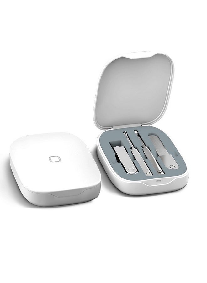 4-In-1 Nail Care Set With Storage Case - Stainless Steel Nail Clippers, Cuticle Fork, Ear Pick, And Nail File - Travel Nail Cutter Kit For Men And Women - White