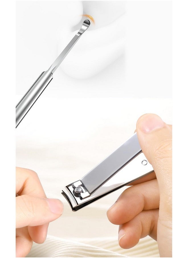 4-In-1 Nail Care Set With Storage Case - Stainless Steel Nail Clippers, Cuticle Fork, Ear Pick, And Nail File - Travel Nail Cutter Kit For Men And Women - White