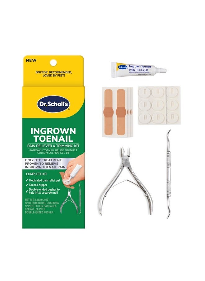 Ingrown Toenail Pain Reliever & Trimming Kit, 0.3 Oz // Only Otc Treatment Proven To Relieve Ingrown Toenail Pain - Includes Medicated Gel + Foam Rings + Bandages + Clipper & Pusher Tools