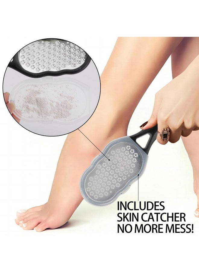 2 Pcs Foot Files With Skin Catcher, Stainless Steel Foot Rasp Callus Remover Pedicure Feet Grater Foot Scrubber Dead Skin Remover For Feet