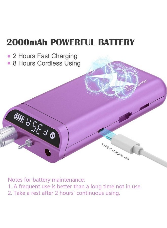 Nail Drill, Nail Drills For Professional Acrylic Nails 35000Rpm Rechargeable Portable Electric File Drill Machine With 10 Bits Set Quickly Remove Gel Polish Salon Quality Manicure-Purple