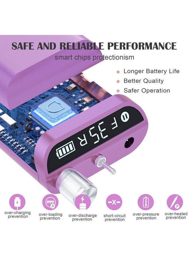 Nail Drill, Nail Drills For Professional Acrylic Nails 35000Rpm Rechargeable Portable Electric File Drill Machine With 10 Bits Set Quickly Remove Gel Polish Salon Quality Manicure-Purple