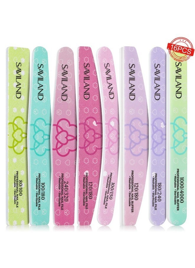Nail File Buffer For Acrylic Nails: 16Pcs Professional Emery Board For Nails Nail Buffers Manicure Kit Acrylic Nails & Natural Nails 100/180-4000 Grit Doubled Sides Emory Boards Beauty Gift