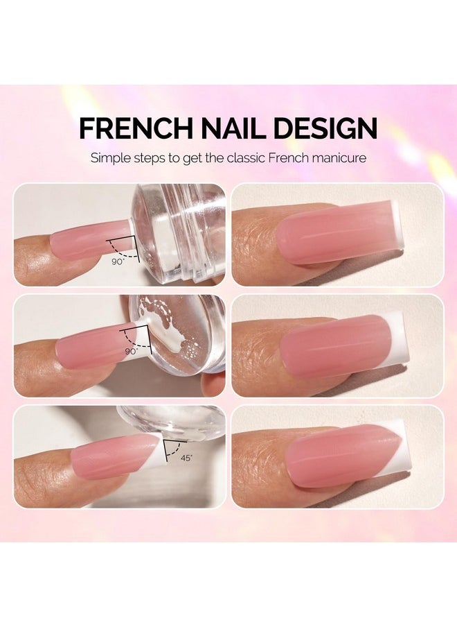 French Nail Stamper, Nail Stamper Kit 2Pcs, Silicone Nail Stamp With A Scraper, Nail Stamper Tool For French Manicure Diy Home Nail Design Salon, Clear