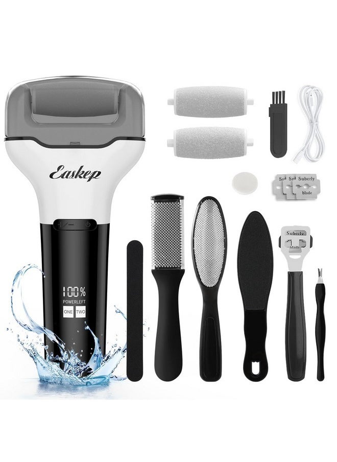 Ic Foot Callus Remover Easkep Rechargeable Portable Electronic Foot File Pedicure Tools, Waterproof 16 In 1 Callus Remover Kit, Professional Pedicure Kit For Dead Hard Cracked Dry Skin (Black)