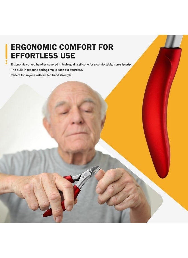 Toe Nail Clippers For Thick Toenails For Seniors - Raised Cutting Edge Ingrown Toenail Clippers, Ergonomic Design Toenail Scissors For Thick Nails, Podiatrist Recommended - Red